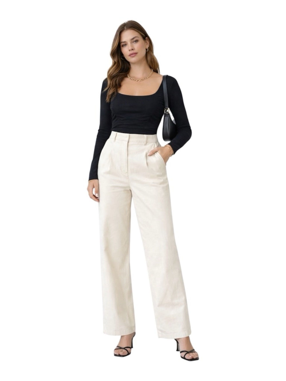 Wilfred Free Cream/beige Wide Leg Pants High Rise Cotton Blend Size 2